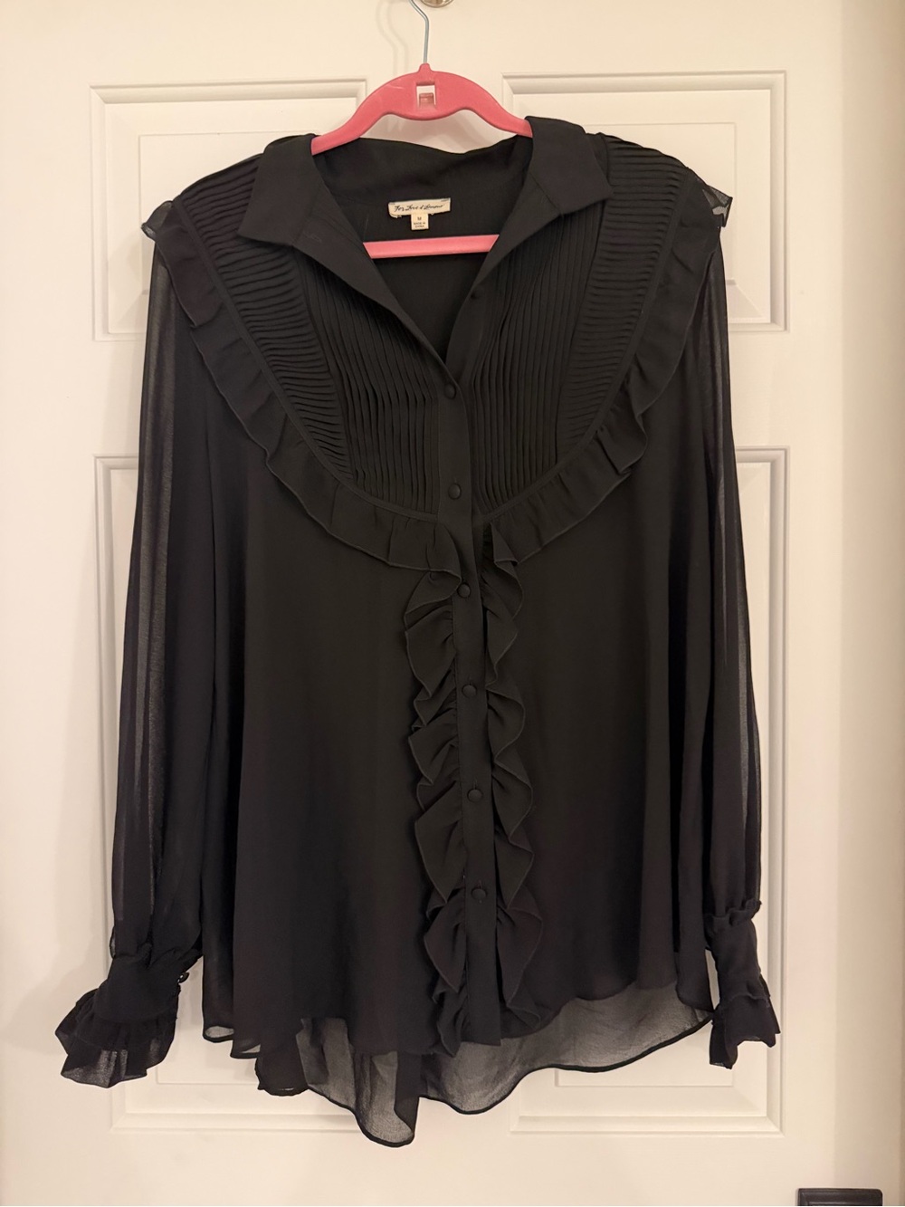 For Love & Lemons Black Ruffled Sheer Button-Up Blouse